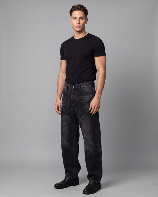 Black Rodeo Denim Jeans - on-model three-quarter
