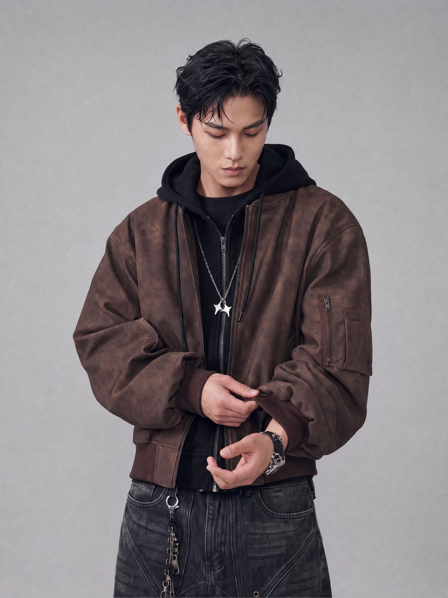 Hooded Bomber Jacket - Faux-Leather Flight Style *done