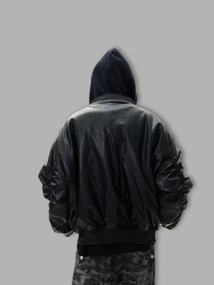 Heavyweight Bomber Jacket - Layered-Look Hooded Bomber
