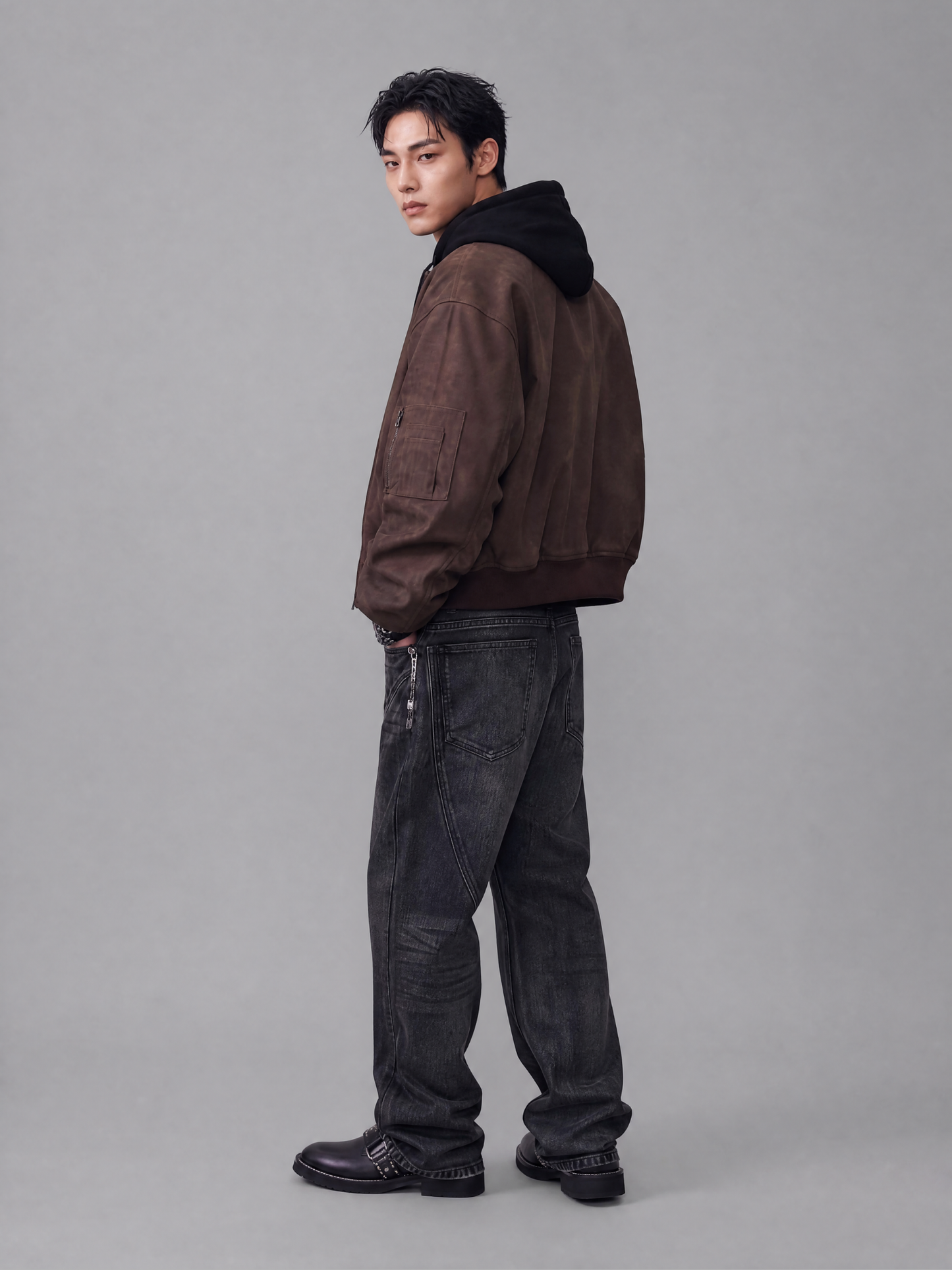 Hooded Bomber Jacket - Faux-Leather Flight Style *done
