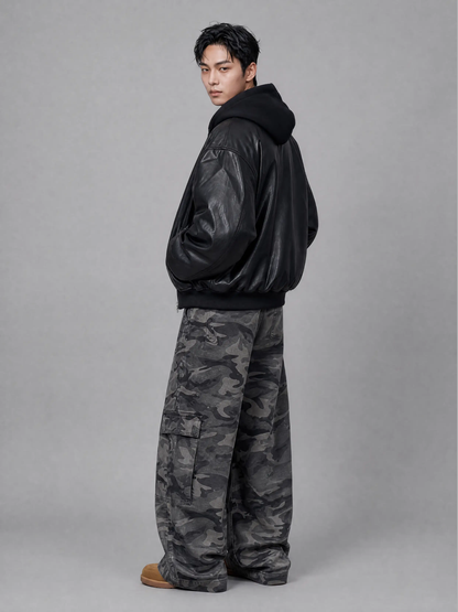 Heavyweight Bomber Jacket - Layered-Look Hooded Bomber