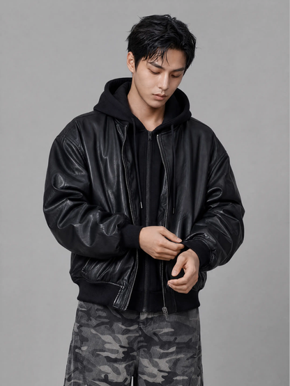 Heavyweight Bomber Jacket - Layered-Look Hooded Bomber