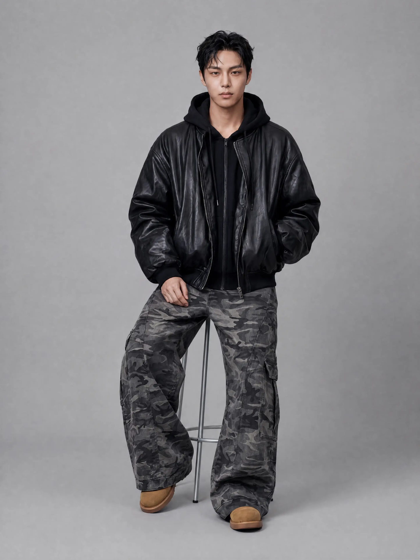 Heavyweight Bomber Jacket - Layered-Look Hooded Bomber