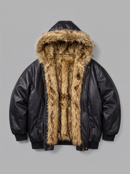 Double-Sided Fur-Lined Jacket - Faux-Leather, Reversible *need upscaled models