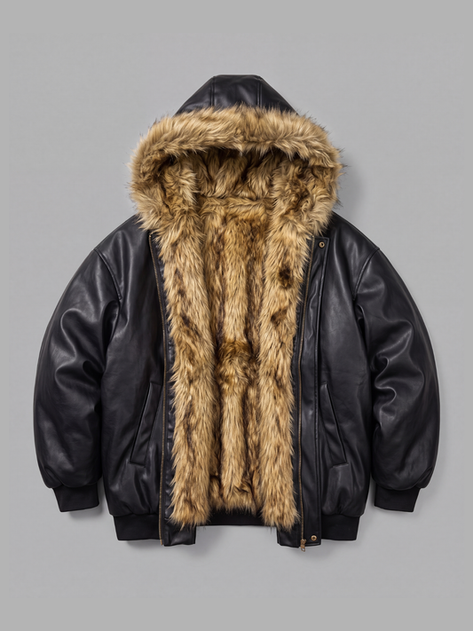 Double-Sided Fur-Lined Jacket - Faux-Leather, Reversible *need upscaled models
