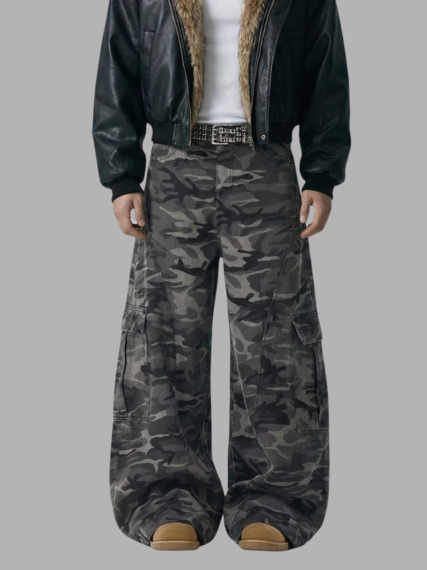 Woodland Camo Baggy Cargo Pants, product photo