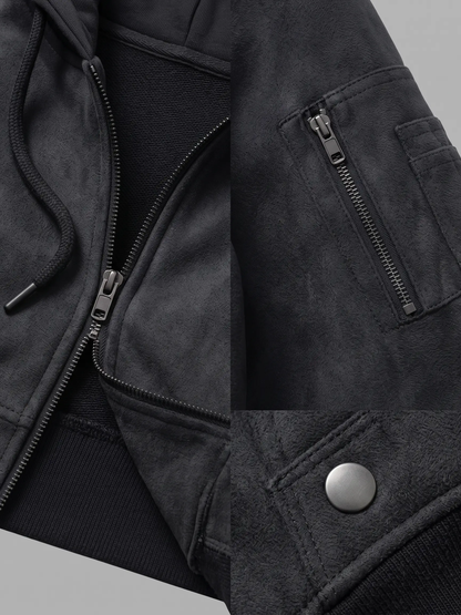 Hooded Bomber Jacket - Faux-Leather Flight Style *done