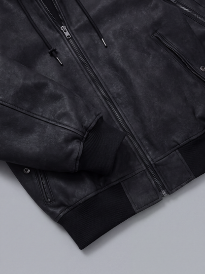 Hooded Bomber Jacket - Faux-Leather Flight Style *done