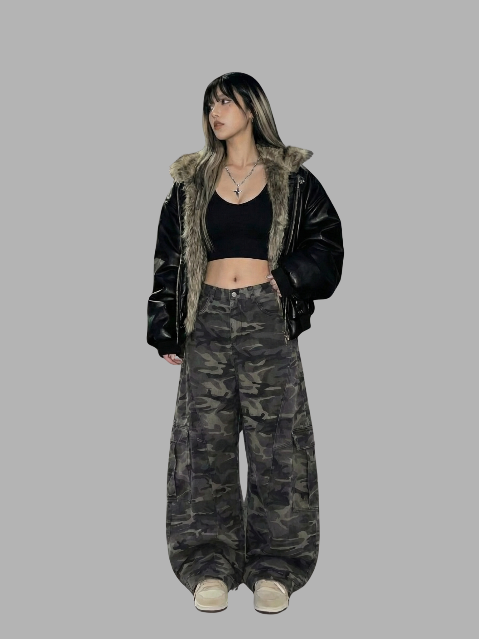 Woodland Camo Baggy Cargo Pants, product photo