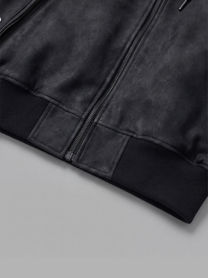 Hooded Bomber Jacket - Faux-Leather Flight Style *done