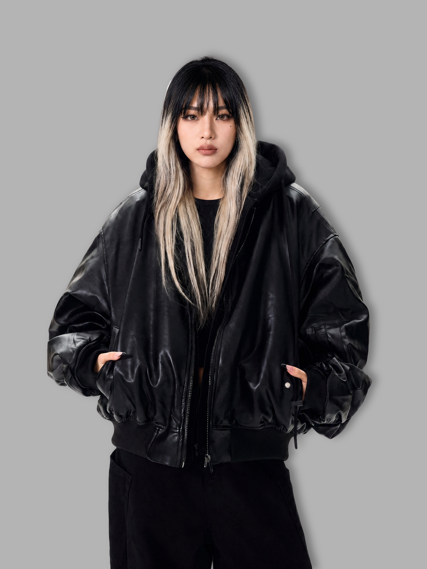 Heavyweight Bomber Jacket - Layered-Look Hooded Bomber