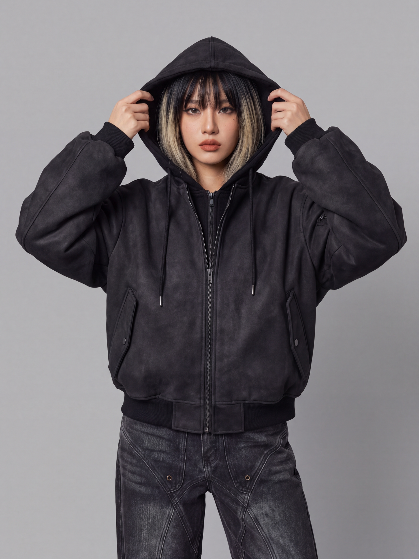 Hooded Bomber Jacket - Faux-Leather Flight Style *done
