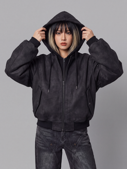 Hooded Bomber Jacket - Faux-Leather Flight Style *done
