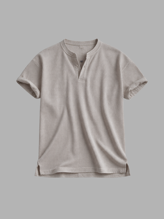 Henley Collar Short Sleeve, Cream colourway, product photo