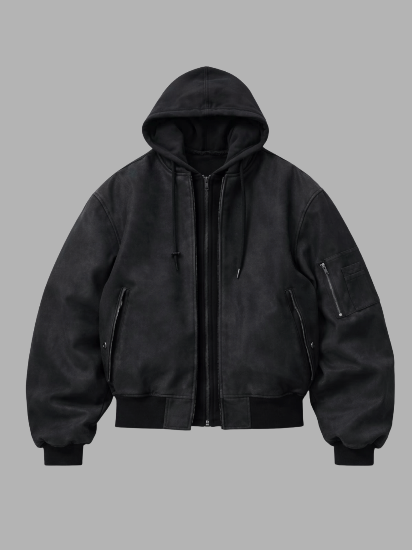 Hooded Bomber Jacket, Black colourway, product photo