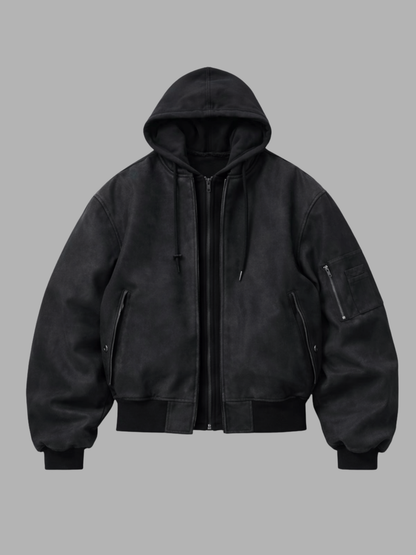 Hooded Bomber Jacket, Black colourway, product photo