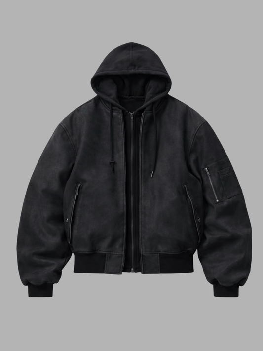 Hooded Bomber Jacket, Black colourway, product photo