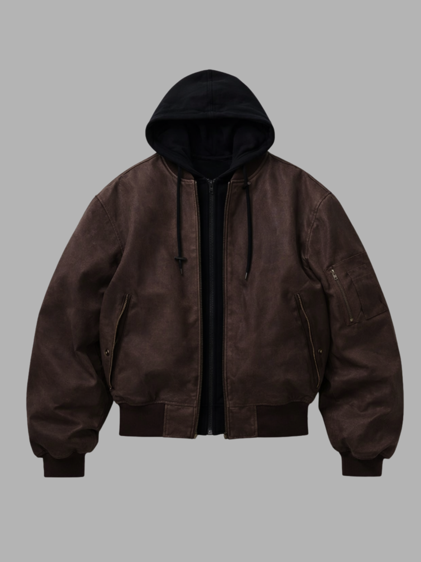 Hooded Bomber Jacket, Brown colourway, product photo