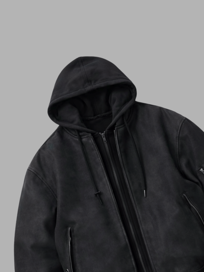 Hooded Bomber Jacket - Faux-Leather Flight Style *done
