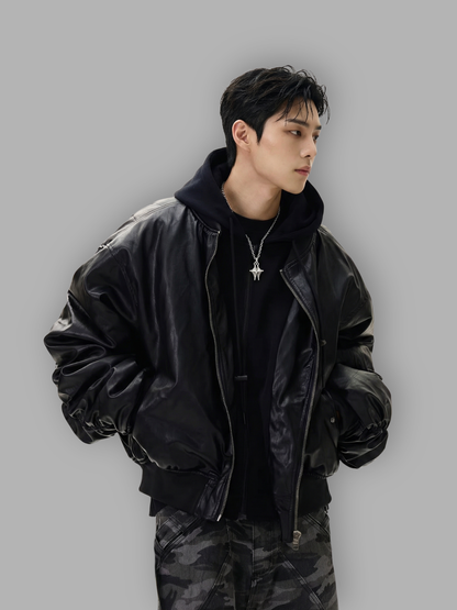 Heavyweight Bomber Jacket - Layered-Look Hooded Bomber