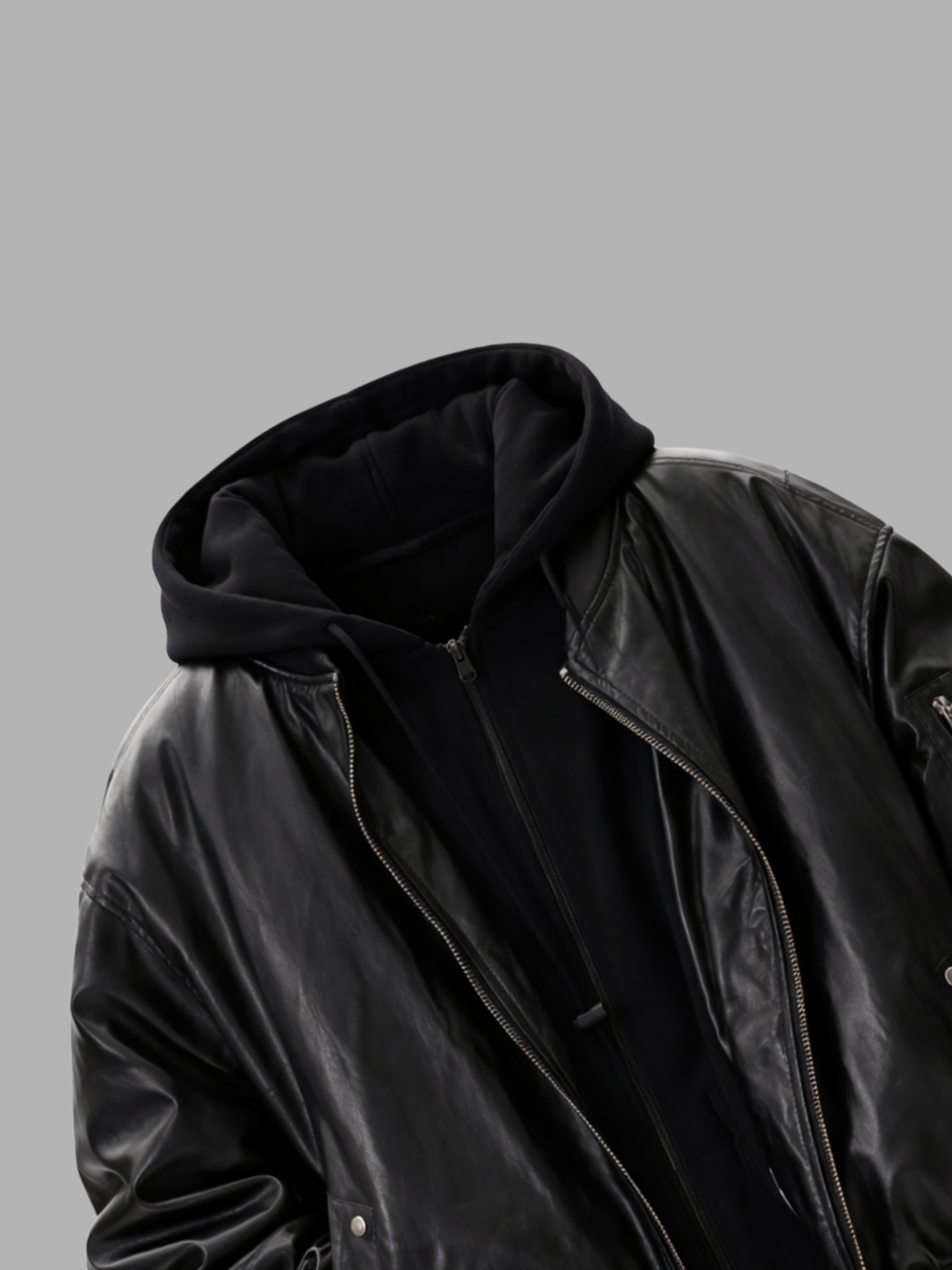 Heavyweight Bomber Jacket - Layered-Look Hooded Bomber