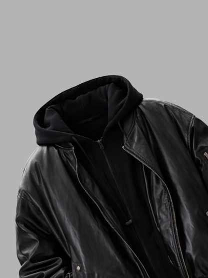 Heavyweight Bomber Jacket - Layered-Look Hooded Bomber