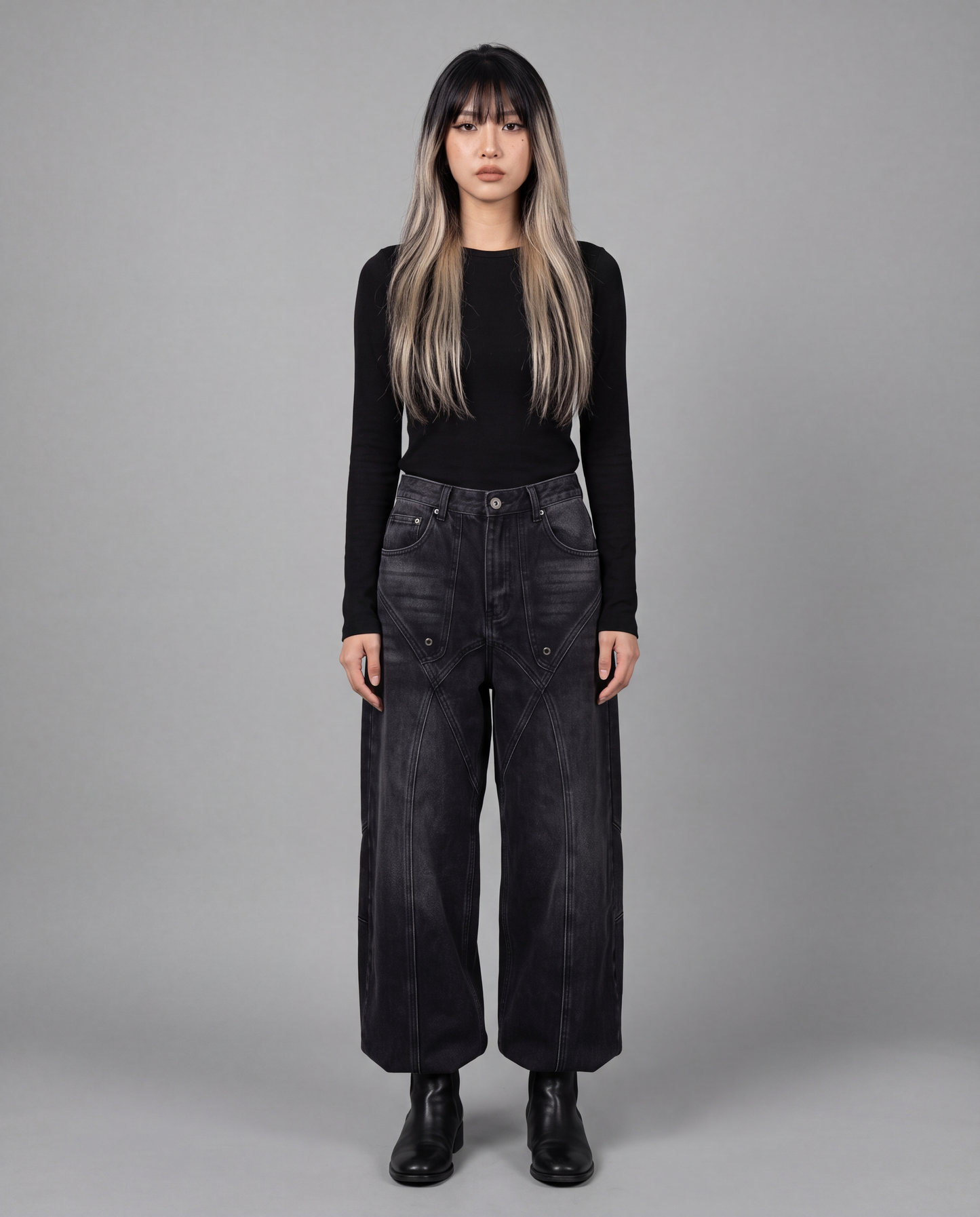 Black Rodeo Denim Jeans - on-model unisex (Cassandra)