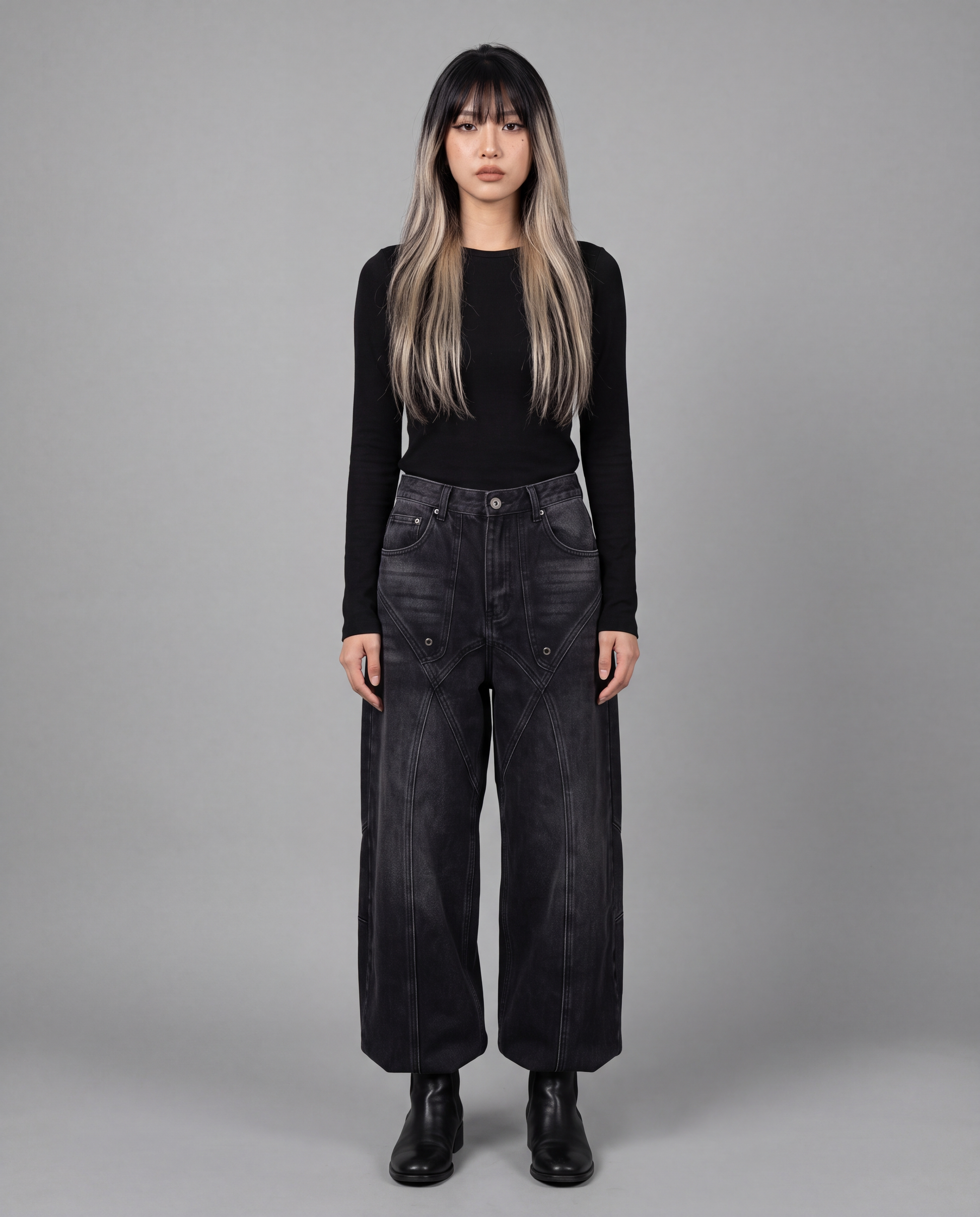 Black Rodeo Denim Jeans - on-model unisex (Cassandra)